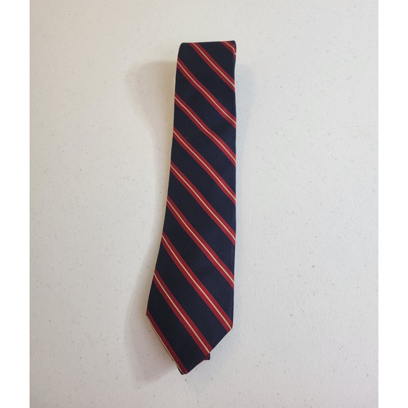 Boston Trader Neck Tie Red Navy Blue Striped English Regimentals Classic 90s - Picture 1 of 4